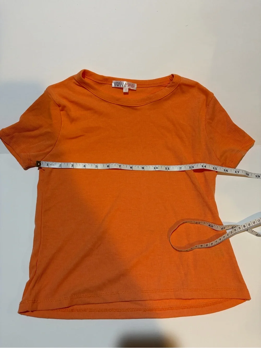 Stella Tweed Girls Size 16 Orange Ribbed Short Sleeve Crew Neck T-Shirt Top